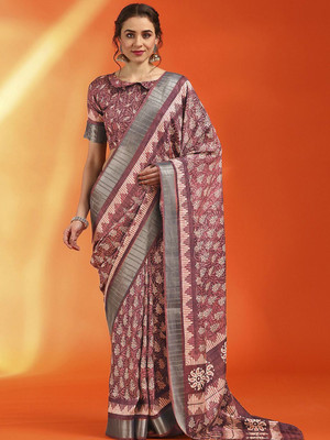 Anouk Rustic Printed Chinnalapattu Silk Blend Saree(Brown)
