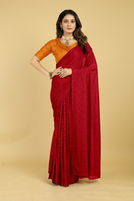 Sachita Floral Print Bandhani Chiffon Saree(Purple)