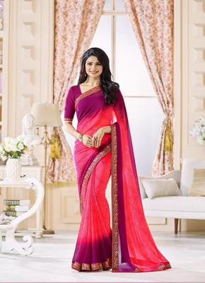 Hensi sarees shop Woven Bhagalpuri Georgette, Art Silk Saree(Pink, Purple)