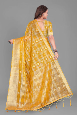 Aarunika SBT Solid/Plain Bollywood Organza Saree(Yellow)