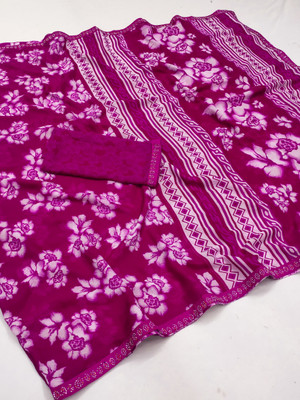 Anand Sarees Embellished, Floral Print Bollywood Georgette, Lace Saree(Purple, Pink)
