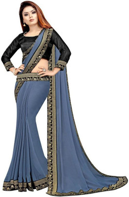 Queen worth Solid/Plain Bollywood Georgette Saree(Grey)