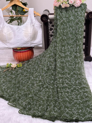PATTARI Printed Bollywood Net Saree(Green)