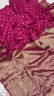 Stylish Sarees Hand Painted, Printed, Woven Bandhani Art Silk, Silk Blend Saree(Pink)