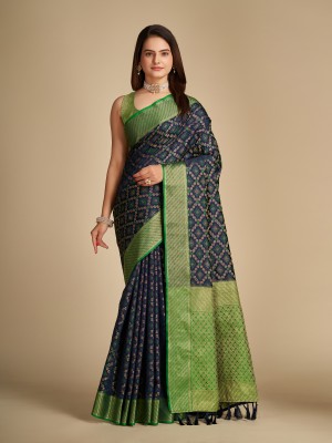 Eklera Trend Woven Patola Pure Silk Saree(Dark Blue)