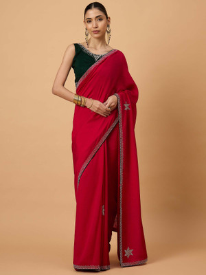 Sareemall Embellished Bollywood Silk Blend Saree(Red)