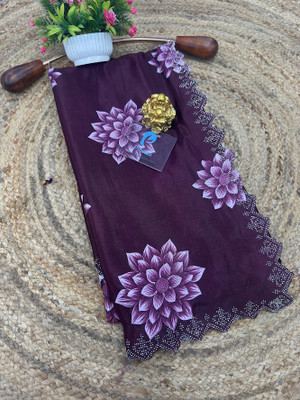 Pionex Floral Print Bollywood Silk Blend Saree(Purple)