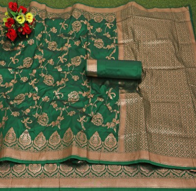 Vomira Woven Kanjivaram Pure Silk, Art Silk Saree(Green)