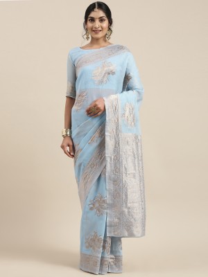 Divastri Woven, Embellished Banarasi Linen Saree(Light Blue)