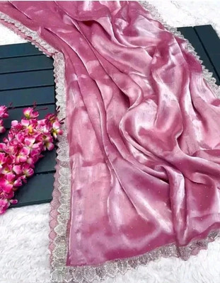 KanjiQueen Embellished Bollywood Jimmy choo, Pure Silk Saree(Pink, Silver)