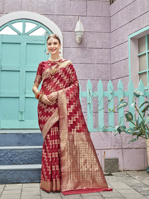 ANOUK Woven Mysore Linen Saree(Red)