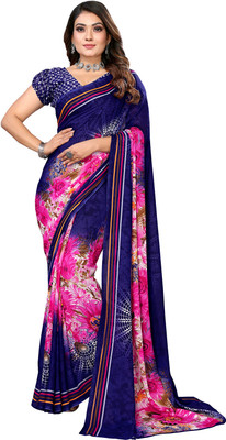 Moda Rapido Floral Print Daily Wear Georgette Saree(Blue, Pink)