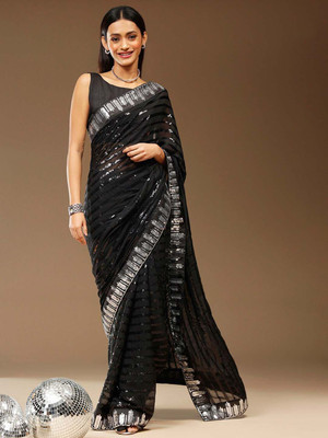 Sangria Embellished Daily Wear Georgette Saree(Black)