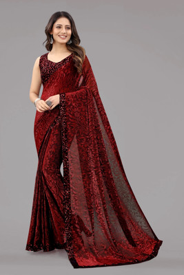 Karyavar Self Design Bollywood Lycra Blend Saree(Red)
