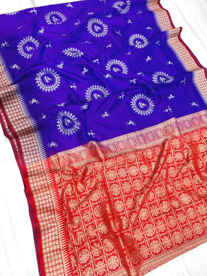 HouseOfCommon Embroidered Sambalpuri Satin Saree(Dark Blue)