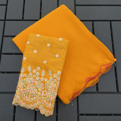 saanvi Solid/Plain, Self Design Bollywood Georgette Saree(Mustard)