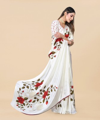 Vastram Enterprise Floral Print Bollywood Chiffon Saree(White)