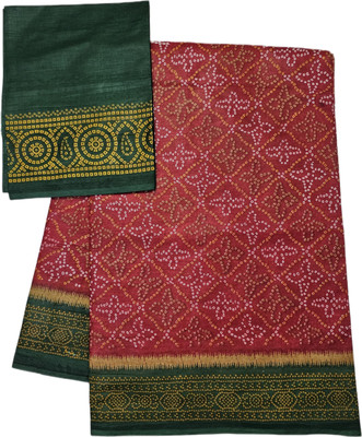 NENU CREATION Printed Bandhani Pure Cotton Saree(Green)