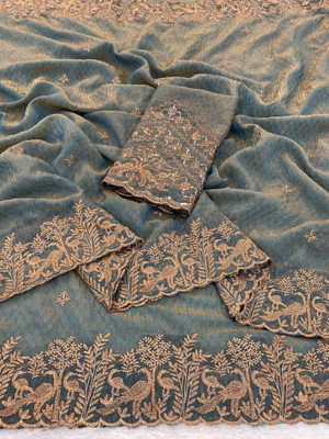 K 5 FASHION Embroidered, Self Design Bollywood Tissue Saree(Grey)