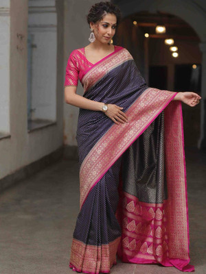 GATISHVAM TEXTILE Woven, Self Design Banarasi Art Silk Saree(Dark Blue)