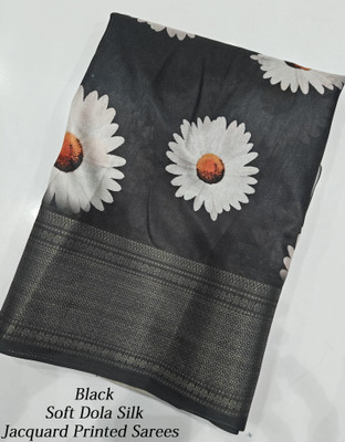 J6 Designers Printed Hand Batik Cotton Silk Saree(Black)