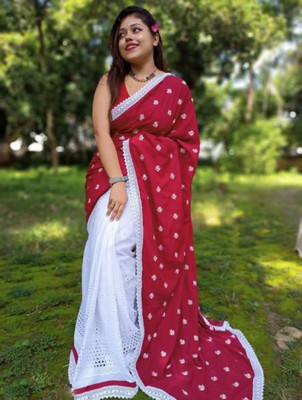 BNNN FASHIONSSS Printed Handloom Cotton Blend Saree(Pack of 2, Maroon)