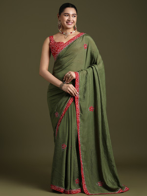 ANOUK Embellished Bollywood Tissue Saree(Light Green)