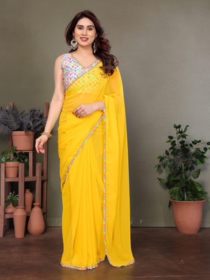 TTH Printed Bollywood Georgette Saree(Yellow)