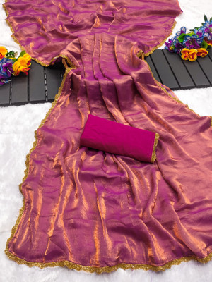 Anand Sarees Solid/Plain Bollywood Jimmy choo, Chiffon Saree(Pink)