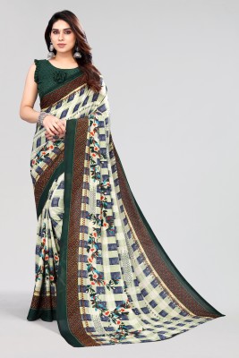 Winza Designer Floral Print, Self Design, Printed Daily Wear Georgette Saree(Green, Cream)