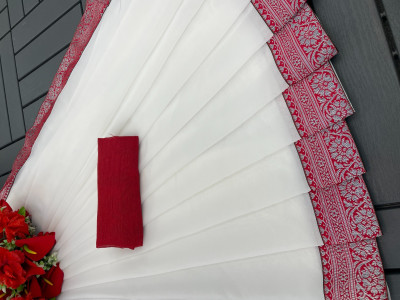 Wamsi Solid/Plain Bhagalpuri Georgette Saree(White)