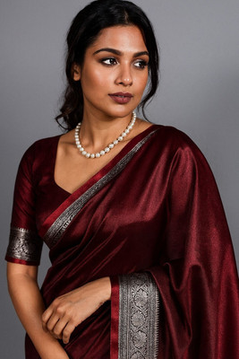 Afronza Woven Banarasi Satin, Silk Blend Saree(Maroon)