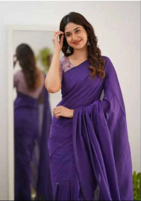 PalSaree Solid/Plain Handloom Pure Cotton, Khadi Saree(Purple)