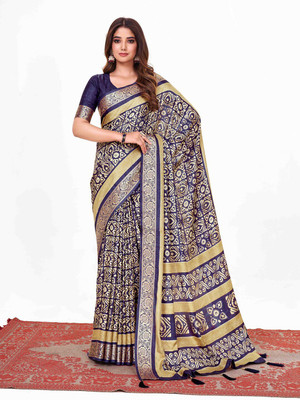 ANOUK Printed Chinnalapattu Silk Blend Saree(Dark Blue)