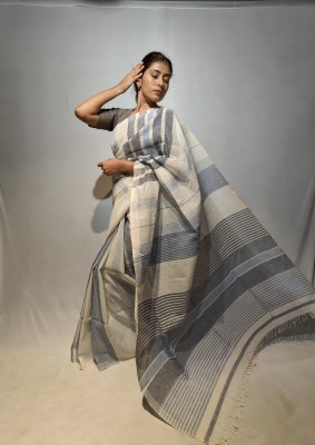 SHREE AARYODAY HANDLOOM Woven Maheshwari Cotton Linen Saree(Grey)