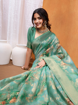 Tasrika Embellished Banarasi Georgette Saree(Light Blue)