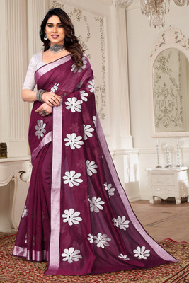 HouseOfCommon Printed Chanderi Chanderi, Cotton Silk Saree(Purple)