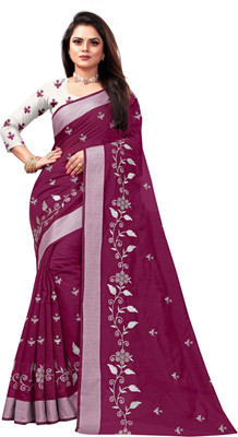 GLOWMOROUS Embroidered Bollywood Chanderi, Cotton Silk Saree(Purple)