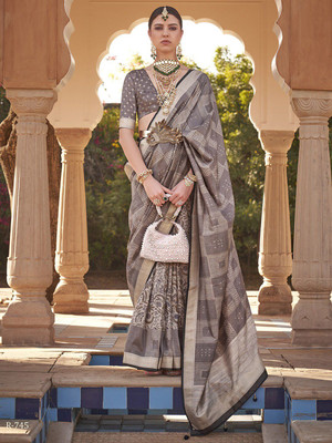 ANOUK Woven Daily Wear Silk Blend Saree(Grey)