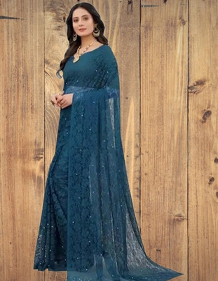NORAFLEX Embroidered Bollywood Net Saree(Green)