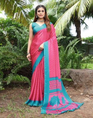 YASHIKA Self Design, Printed Bollywood Tussar Silk Saree(Pink, Blue)