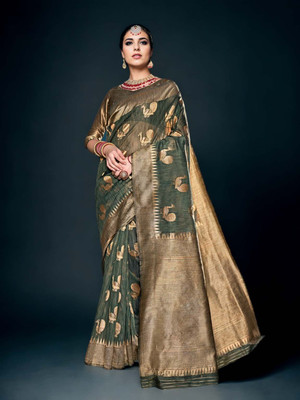 Divastri Woven Mysore Linen Saree(Green)
