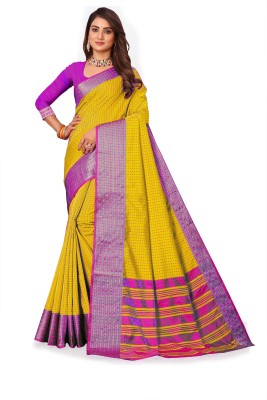 R V Enterprise Self Design Bollywood Cotton Silk Saree(Yellow)