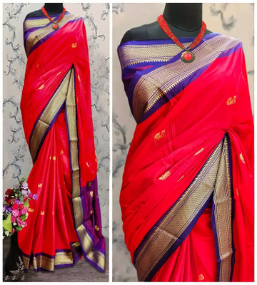 Riddhi Enterprise Woven Banarasi Cotton Silk Saree(Pink)