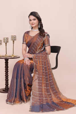 K 5 FASHION Embellished Bollywood Jimmy choo Saree(Brown)
