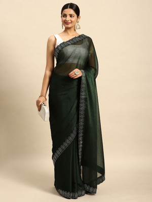 Divastri Embellished Bollywood Organza Saree(Dark Green)