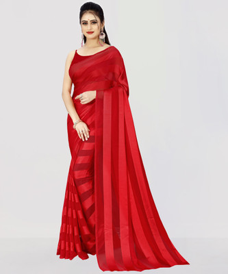 Anand Sarees Striped Bollywood Satin Saree(Red)