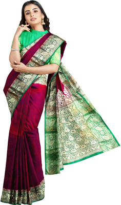 Hozaifa Sarees Woven Banarasi Silk Blend Saree(Purple)