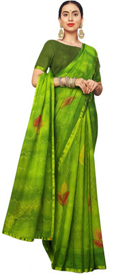 AGANTUK Floral Print Daily Wear Chiffon Saree(Light Green)