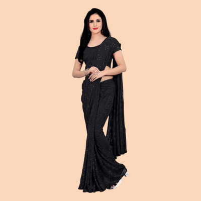 nexxxa Self Design Bollywood Net Saree(Black)